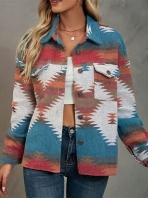 Casual Regular Fit Print Turndown Long Sleeve Jacket - Image 2