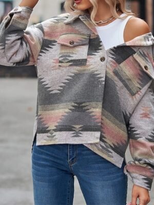 Casual Regular Fit Print Turndown Long Sleeve Jacket - Image 3