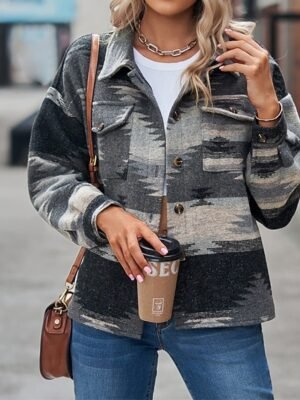 Casual Regular Fit Print Turndown Long Sleeve Jacket - Image 5