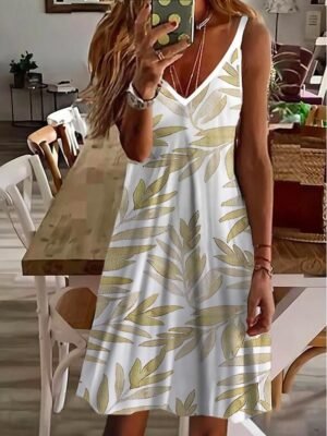 Casual Regular Fit Print V Neck Sleeveless Mini Sundress - Image 5