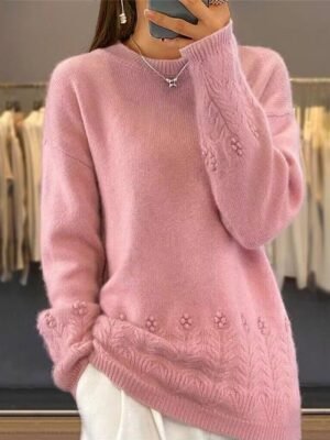 Casual Regular Fit Pure Colour Crew Neck Long Sleeve Regular Knit Top - Image 1