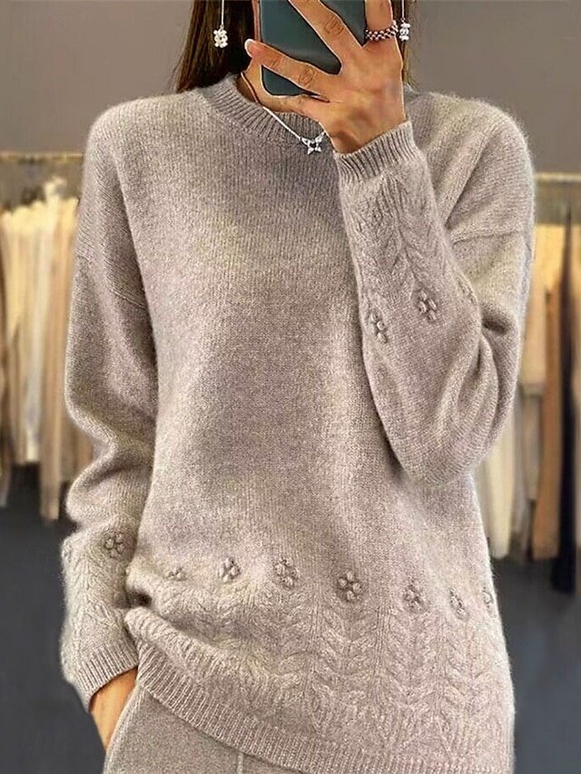 Casual Regular Fit Pure Colour Crew Neck Long Sleeve Regular Knit Top - Image 2