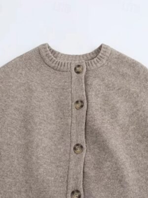 Casual Regular Fit Pure Colour Crew Neck Long Sleeve Knit Top - Image 3