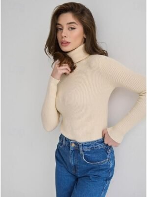 Casual Regular Fit Pure Colour Turtleneck Long Sleeve Regular Sweater - Image 16