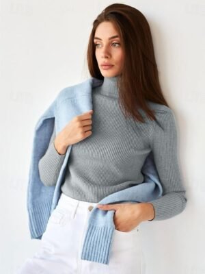 Casual Regular Fit Pure Colour Turtleneck Long Sleeve Regular Sweater - Image 18