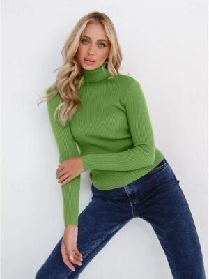 Casual Regular Fit Pure Colour Turtleneck Long Sleeve Regular Sweater - Image 23