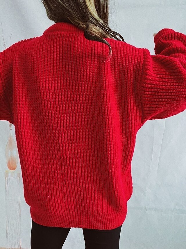 Casual Regular Fit Santa Claus Crew Neck Long Sleeve Knit Top - Image 2