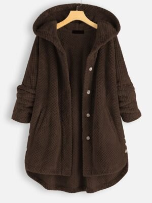 Casual Regular Fit Solid Colour Hooded Long Sleeve Long Teddy Coat - Image 3