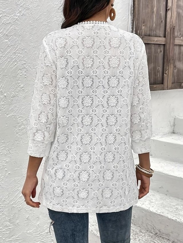 Casual Regular Fit Solid Colour Lace 3/4 Sleeve Jacket - Image 2