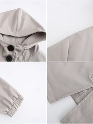 Casual Regular Fit Solid Colour Long Sleeve Trench Coat - Image 3