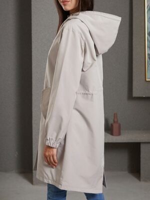 Casual Regular Fit Solid Colour Long Sleeve Trench Coat - Image 4