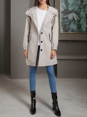 Casual Regular Fit Solid Colour Long Sleeve Trench Coat - Image 7