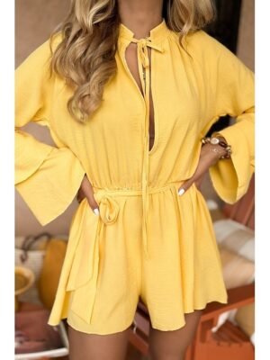 Casual Regular Fit Solid Crew Neck Long Sleeve Romper - Image 1