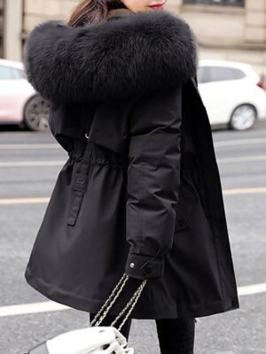 Casual Regular Fit Solid Hoodie Long Sleeve Winter Parka - Image 13