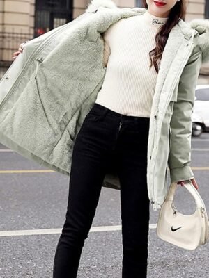 Casual Regular Fit Solid Hoodie Long Sleeve Winter Parka - Image 15