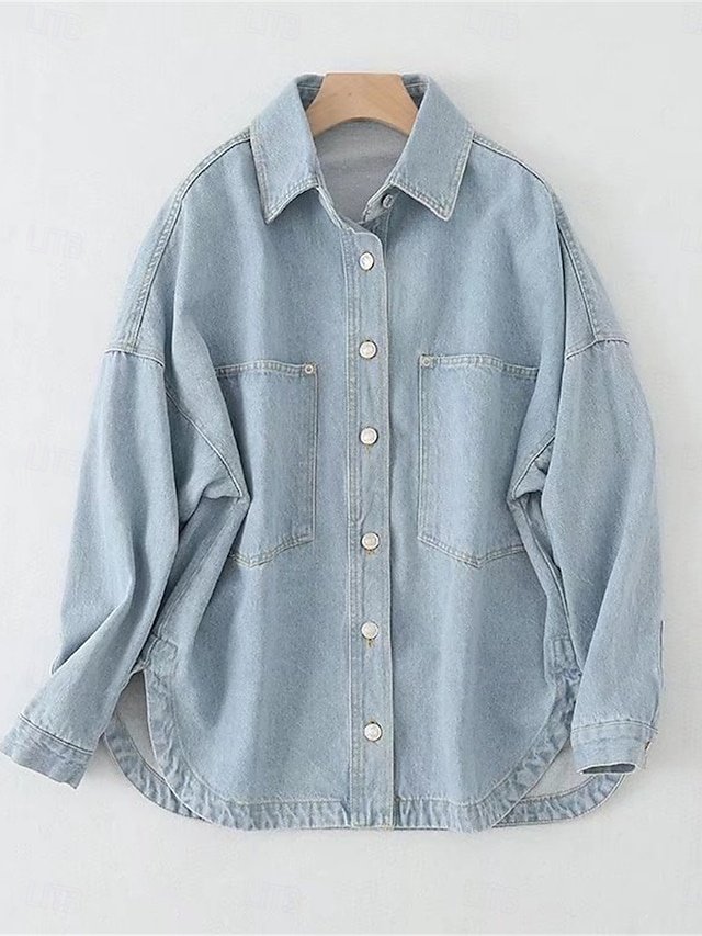 Casual Regular Fit Solid Long Sleeve Denim Jacket - Image 1