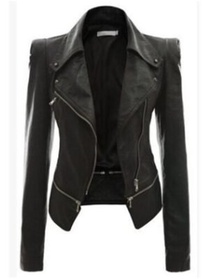 Casual Regular Fit Solid Long Sleeve Faux Leather Jacket - Image 3