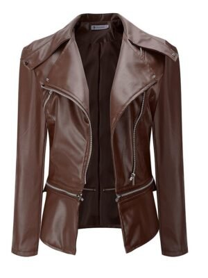 Casual Regular Fit Solid Long Sleeve Faux Leather Jacket - Image 6