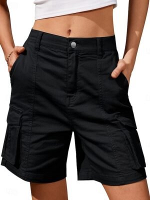 Casual Regular Fit Solid Medium Waist Knee Length Cargo Shorts - Image 1