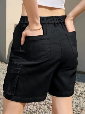 Casual Regular Fit Solid Medium Waist Knee Length Cargo Shorts - Image 2