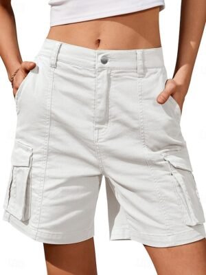 Casual Regular Fit Solid Medium Waist Knee Length Cargo Shorts - Image 3
