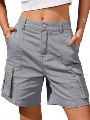 Casual Regular Fit Solid Medium Waist Knee Length Cargo Shorts - Image 5