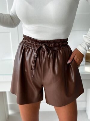 Casual Regular Fit Solid Natural Comfy Leather Bermuda Shorts - Image 1