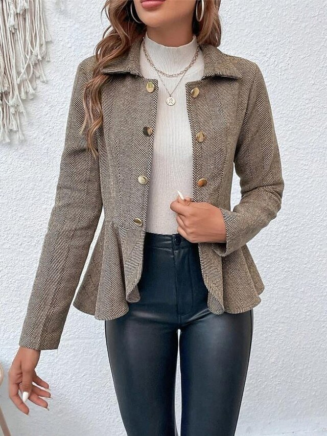 Casual Regular Fit Solid Ruffle Long Sleeve Fall Jacket - Image 2