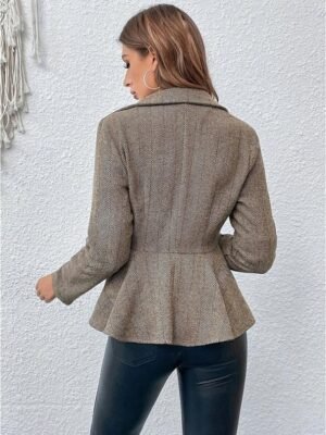 Casual Regular Fit Solid Ruffle Long Sleeve Fall Jacket - Image 5