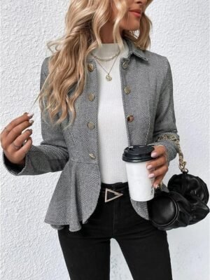 Casual Regular Fit Solid Ruffle Long Sleeve Fall Jacket - Image 6