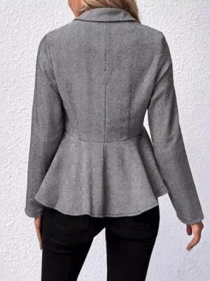 Casual Regular Fit Solid Ruffle Long Sleeve Fall Jacket - Image 7