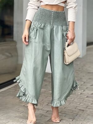 Casual Regular Fit Solid Shirt Collar Long Sleeve Summer Blouse Shirt Pants Set - Image 4