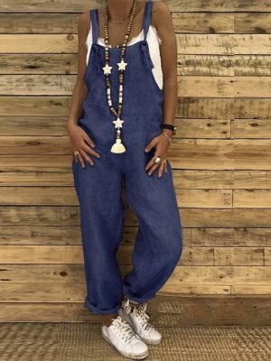 Casual Regular Fit Solid Sleeveless Long Utility Jumpsuit - Image 2