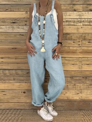 Casual Regular Fit Solid Sleeveless Long Utility Jumpsuit - Image 5