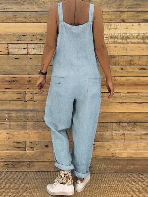 Casual Regular Fit Solid Sleeveless Long Utility Jumpsuit - Image 6