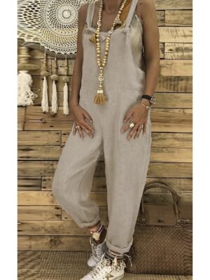 Casual Regular Fit Solid Sleeveless Long Utility Jumpsuit - Image 9