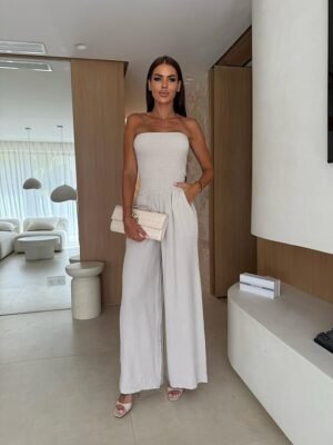 Casual Regular Fit Solid Strapless Sleeveless Jumpsuit - Image 1