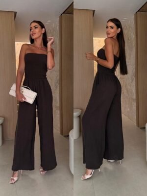 Casual Regular Fit Solid Strapless Sleeveless Jumpsuit - Image 3