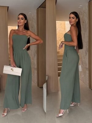 Casual Regular Fit Solid Strapless Sleeveless Jumpsuit - Image 5