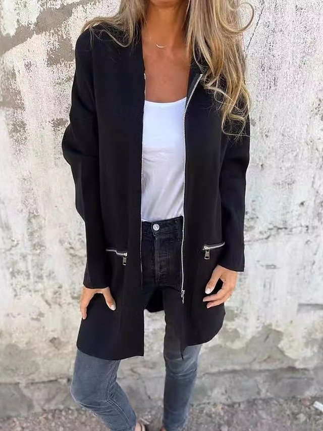 Casual Regular Fit Solid Turndown Long Sleeve Jacket - Image 2
