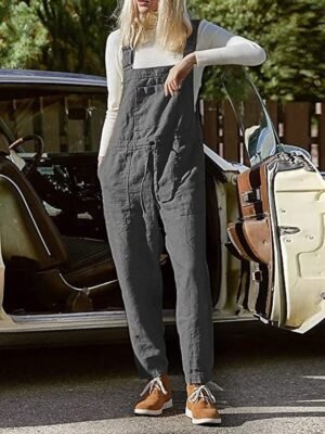 Casual Regular Fit Solid U Neck Sleeveless Wide-Leg Summer Jumpsuit - Image 4