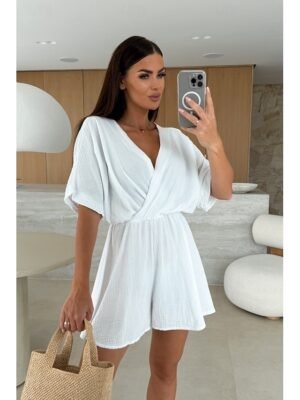 Casual Regular Fit Solid V Neck Half Sleeve Romper - Image 1