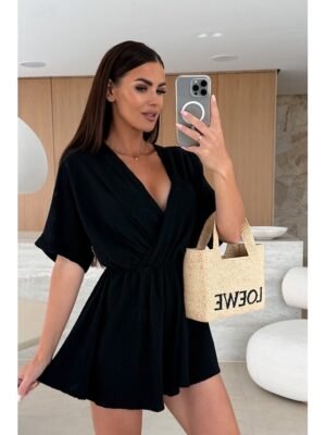 Casual Regular Fit Solid V Neck Half Sleeve Romper - Image 3