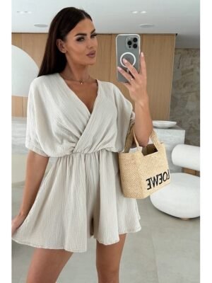Casual Regular Fit Solid V Neck Half Sleeve Romper - Image 4