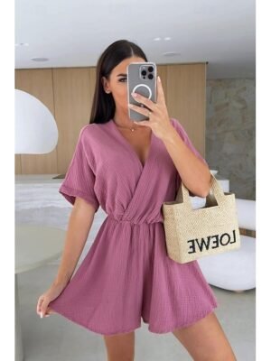 Casual Regular Fit Solid V Neck Half Sleeve Romper - Image 7