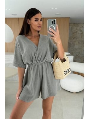 Casual Regular Fit Solid V Neck Half Sleeve Romper - Image 8