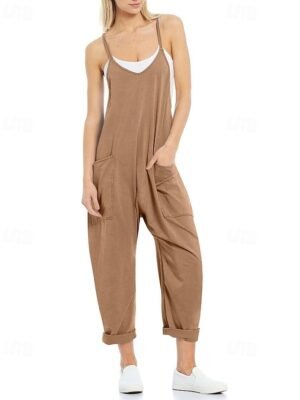 Casual Regular Fit Solid V Neck Sleeveless Jumpsuit - Image 12