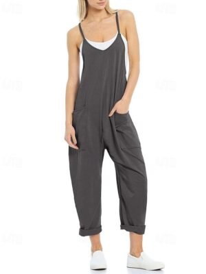 Casual Regular Fit Solid V Neck Sleeveless Jumpsuit - Image 14