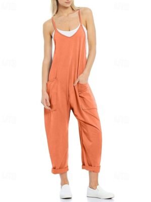 Casual Regular Fit Solid V Neck Sleeveless Jumpsuit - Image 7