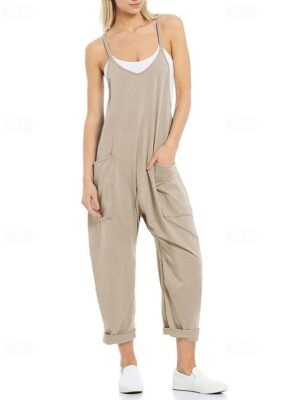 Casual Regular Fit Solid V Neck Sleeveless Jumpsuit - Image 9